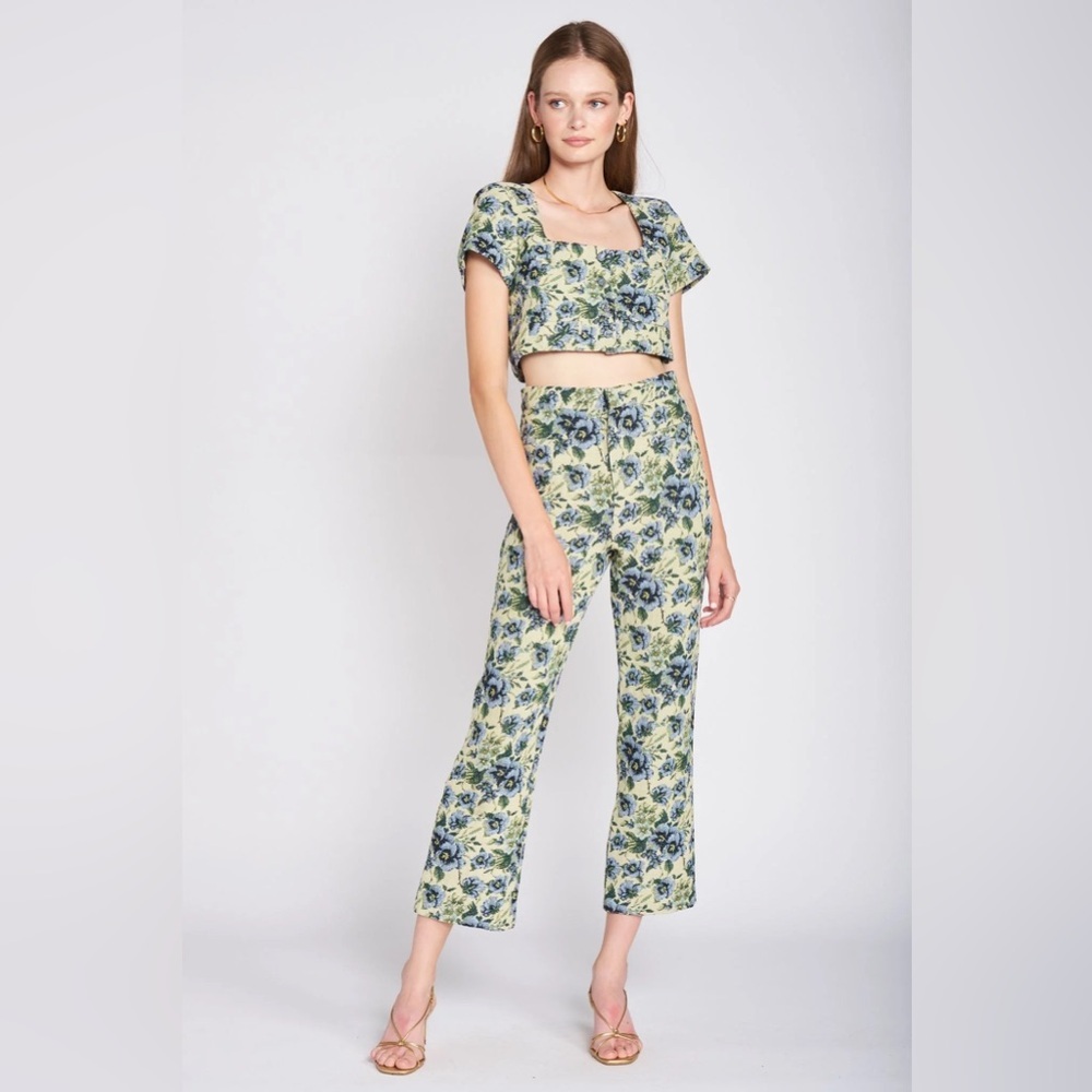 En Saison Passion Trousers Textured Jacquard Floral Tapestry Pants XS